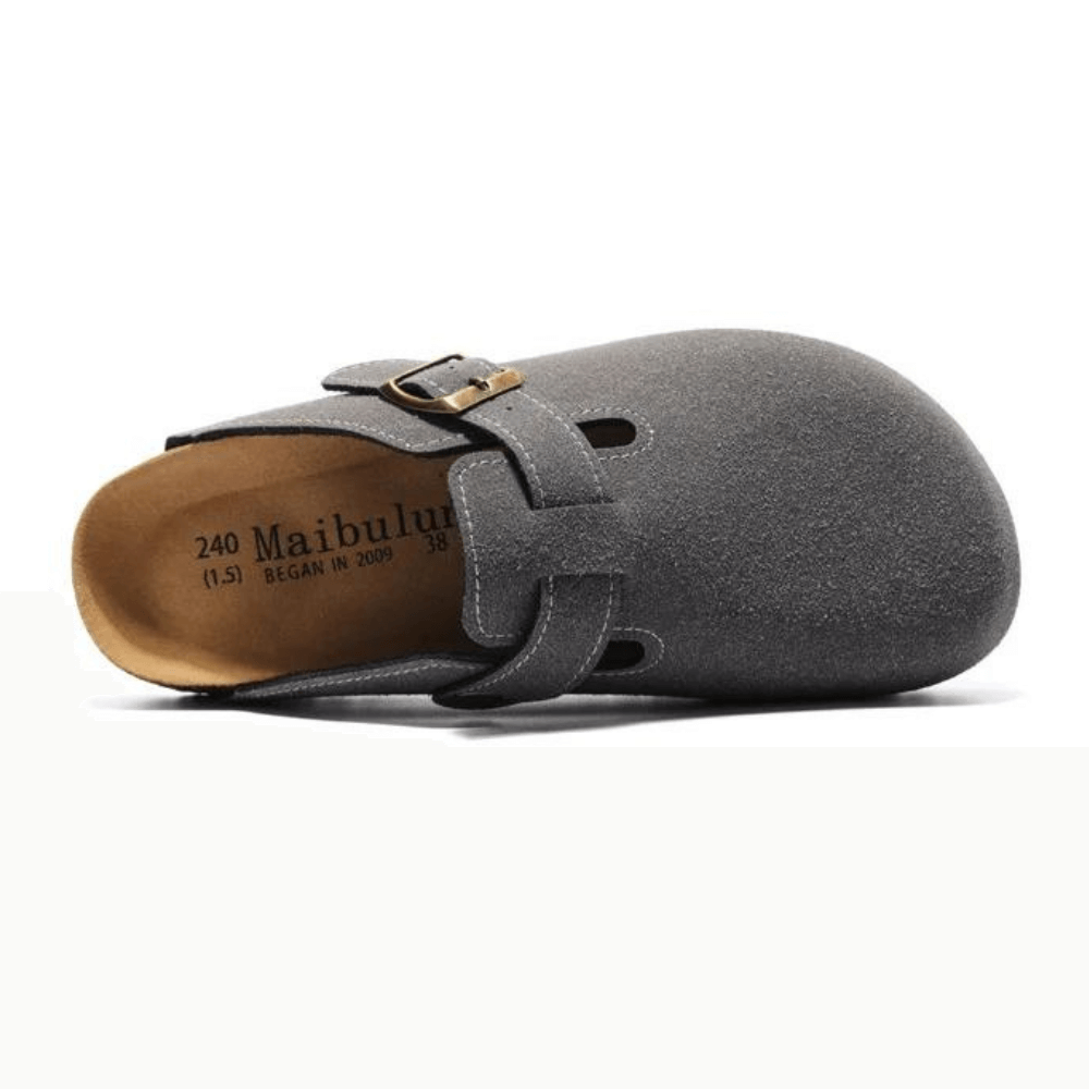 Clog - Dark Grey — Mediterranean cork-footbed leather clogs by Meirelle Maibulun