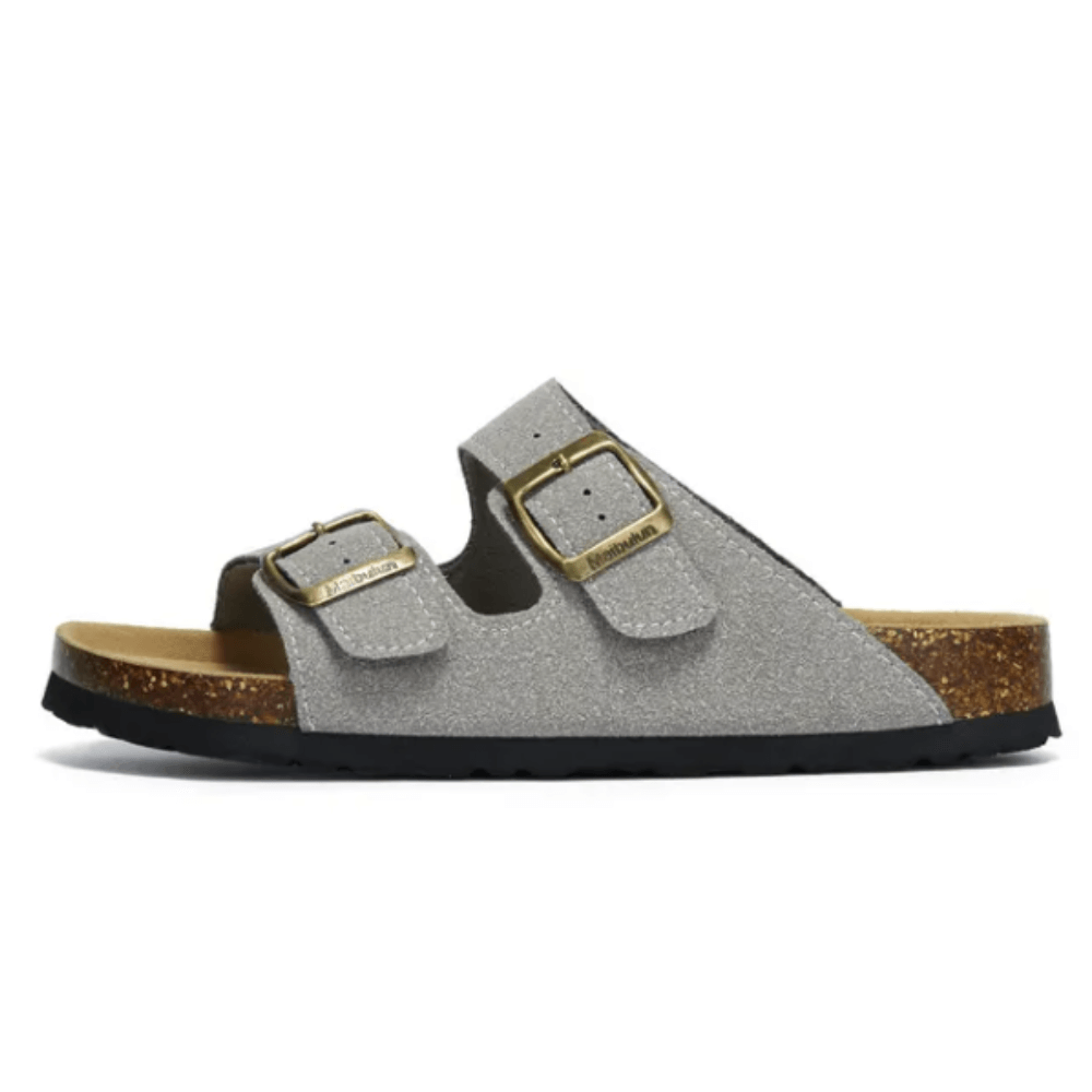 Maibulun Suede Sandal - Light Grey — Mediterranean cork-footbed leather sandals by Meirelle Maibulun