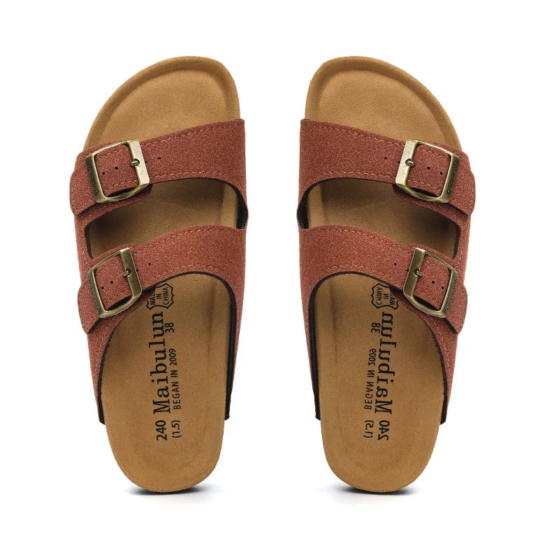 Maibulun Suede Sandal - Chestnut Red — Mediterranean cork-footbed leather sandals by Meirelle Maibulun