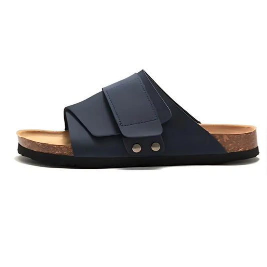 Salerno Sandal - Dark Blue — Mediterranean cork-footbed leather sandals by Meirelle Maibulun