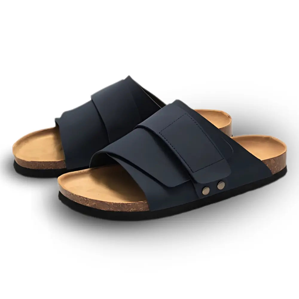 Salerno Sandal - Dark Blue — Mediterranean cork-footbed leather sandals by Meirelle Maibulun