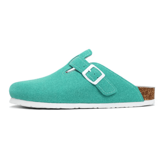 Clog - Aqua Green — Mediterranean cork-footbed leather clogs by Meirelle Maibulun