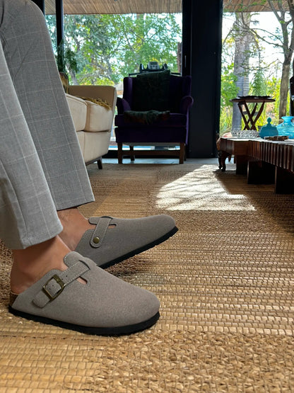 Clog - Light Grey — Mediterranean cork-footbed leather clogs by Meirelle Maibulun