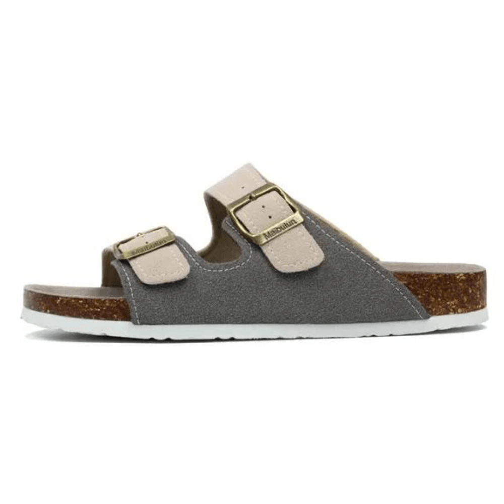 Maibulun Suede Sandal - Grey & Cream — Mediterranean cork-footbed leather sandals by Meirelle Maibulun