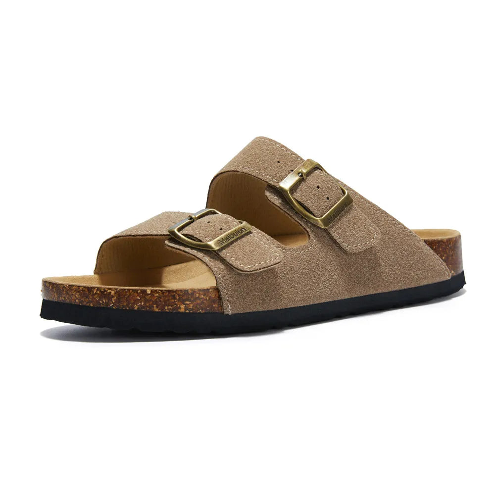 Maibulun Suede Sandal - Sand — Mediterranean cork-footbed leather sandals by Meirelle Maibulun