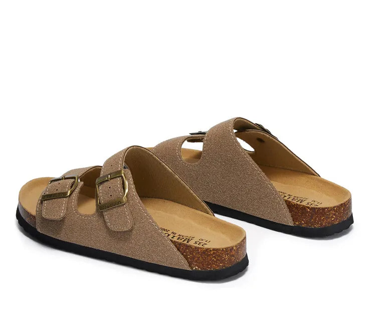 Maibulun Suede Sandal - Sand — Mediterranean cork-footbed leather sandals by Meirelle Maibulun