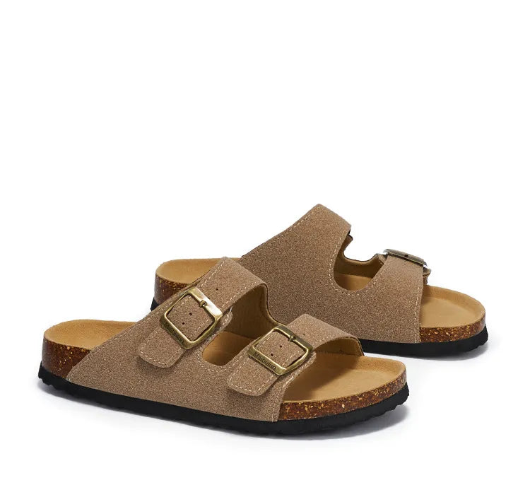 Maibulun Suede Sandal - Sand — Mediterranean cork-footbed leather sandals by Meirelle Maibulun