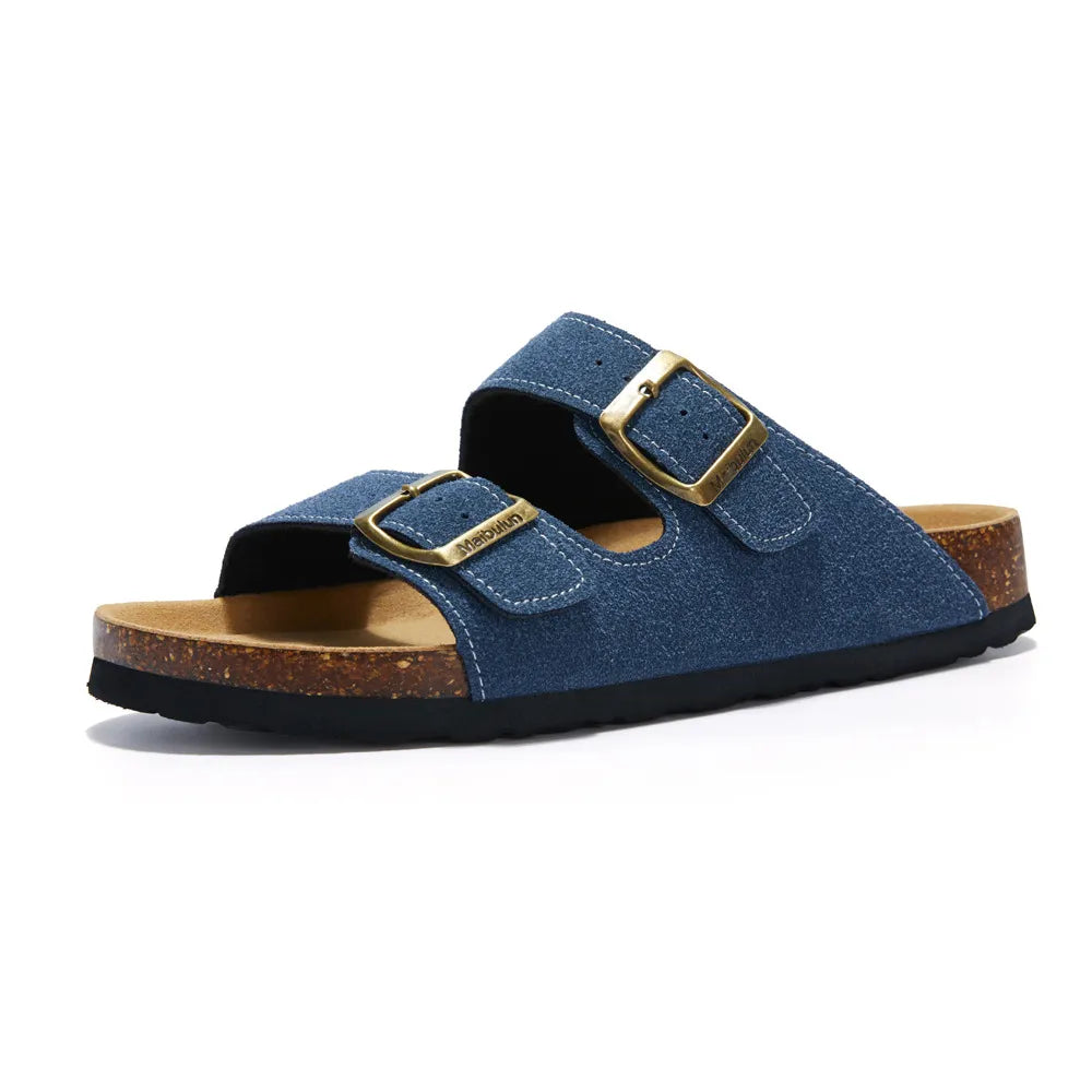 Maibulun Suede Sandal - Blue — Mediterranean cork-footbed leather sandals by Meirelle Maibulun