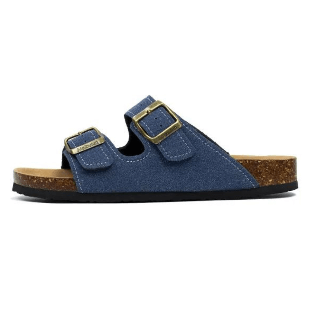 Maibulun Suede Sandal - Blue — Mediterranean cork-footbed leather sandals by Meirelle Maibulun