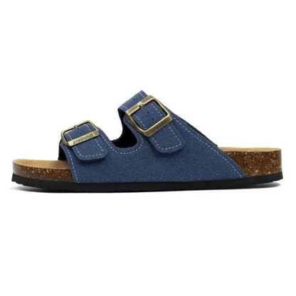 Maibulun Suede Sandal - Blue — Mediterranean cork-footbed leather sandals by Meirelle Maibulun