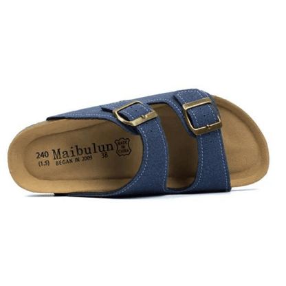 Maibulun Suede Sandal - Blue — Mediterranean cork-footbed leather sandals by Meirelle Maibulun