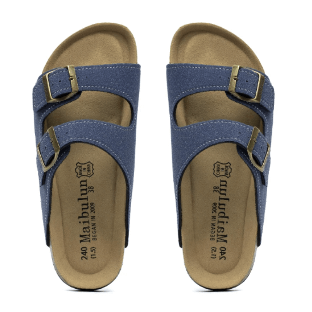 Maibulun Suede Sandal - Blue — Mediterranean cork-footbed leather sandals by Meirelle Maibulun