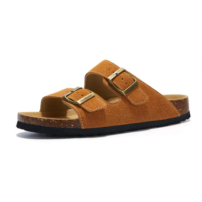Maibulun Suede Sandal - Caramel — Mediterranean cork-footbed leather sandals by Meirelle Maibulun