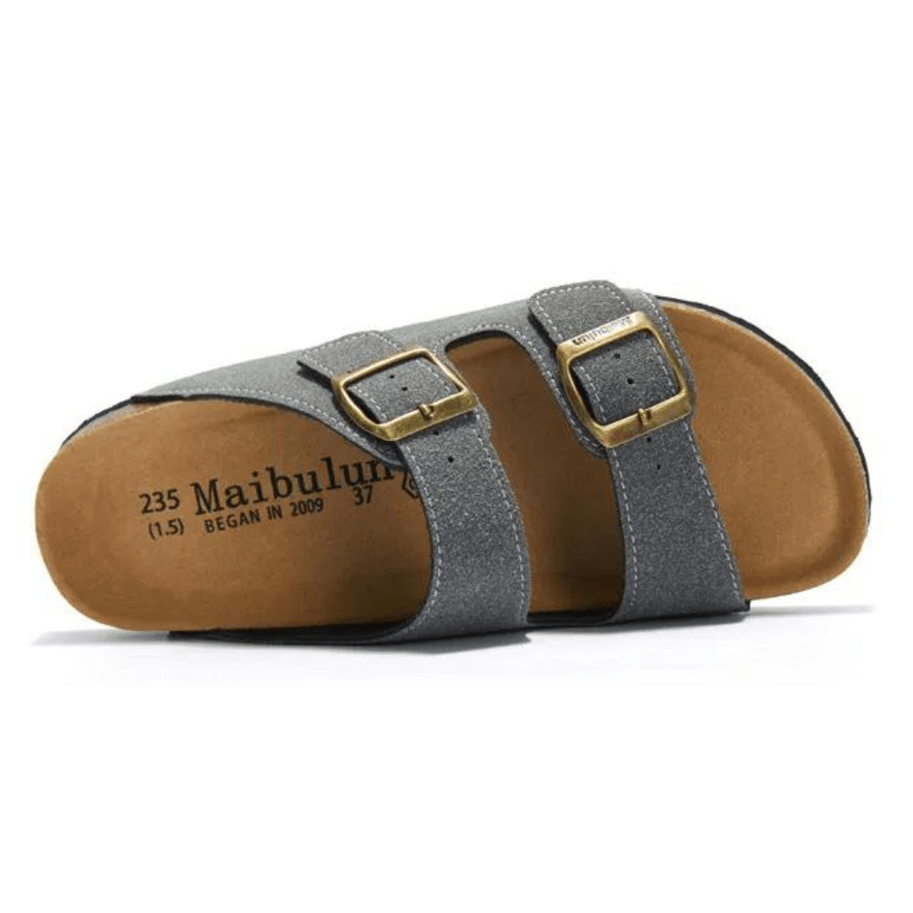 Maibulun Suede Sandal - Grey — Mediterranean cork-footbed leather sandals by Meirelle Maibulun