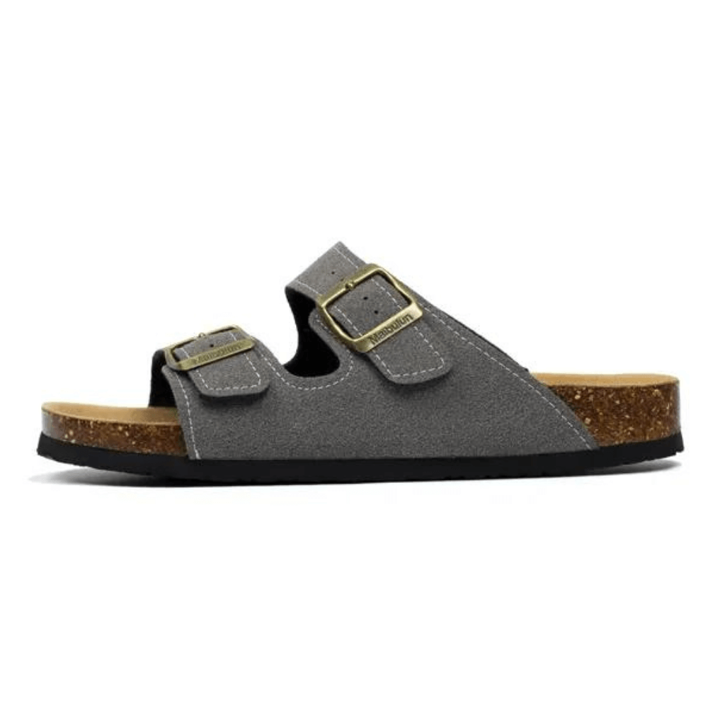 Maibulun Suede Sandal - Grey — Mediterranean cork-footbed leather sandals by Meirelle Maibulun