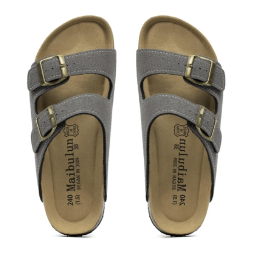 Maibulun Suede Sandal - Grey — Mediterranean cork-footbed leather sandals by Meirelle Maibulun