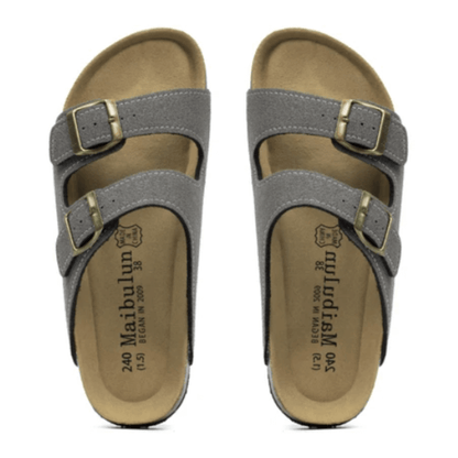 Maibulun Suede Sandal - Grey — Mediterranean cork-footbed leather sandals by Meirelle Maibulun