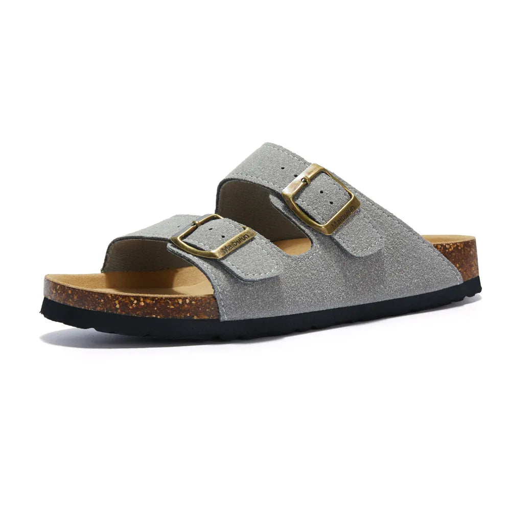 Maibulun Suede Sandal - Light Grey — Mediterranean cork-footbed leather sandals by Meirelle Maibulun