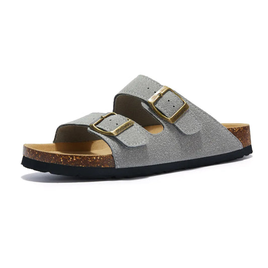 Maibulun Suede Sandal - Light Grey — Mediterranean cork-footbed leather sandals by Meirelle Maibulun
