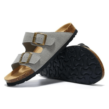 Maibulun Suede Sandal - Light Grey — Mediterranean cork-footbed leather sandals by Meirelle Maibulun