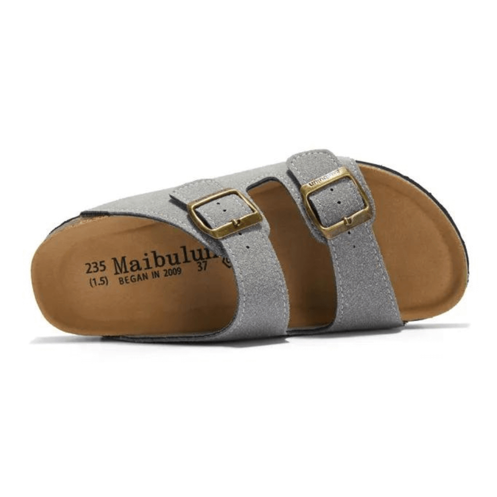 Maibulun Suede Sandal - Light Grey — Mediterranean cork-footbed leather sandals by Meirelle Maibulun