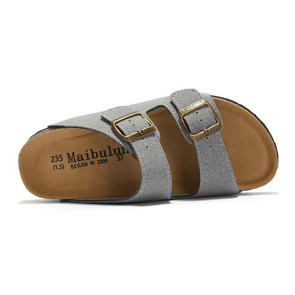 Maibulun Suede Sandal - Light Grey — Mediterranean cork-footbed leather sandals by Meirelle Maibulun