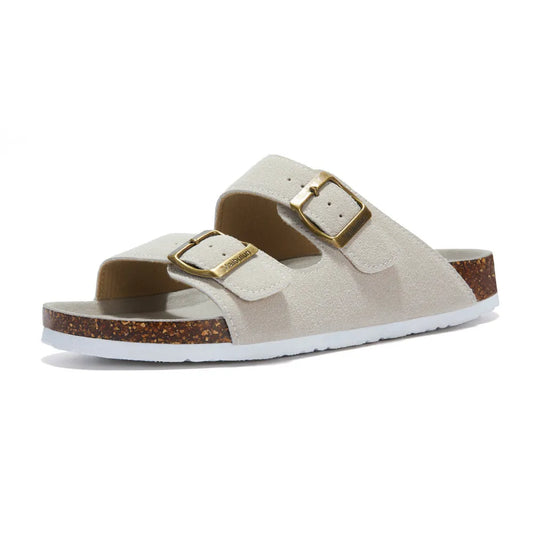 Maibulun Suede Sandal - Cream — Mediterranean cork-footbed leather sandals by Meirelle Maibulun