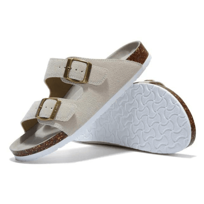 Maibulun Suede Sandal - Cream — Mediterranean cork-footbed leather sandals by Meirelle Maibulun