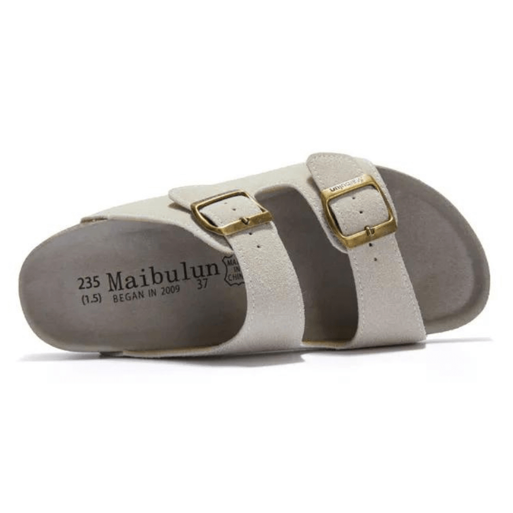 Maibulun Suede Sandal - Cream — Mediterranean cork-footbed leather sandals by Meirelle Maibulun