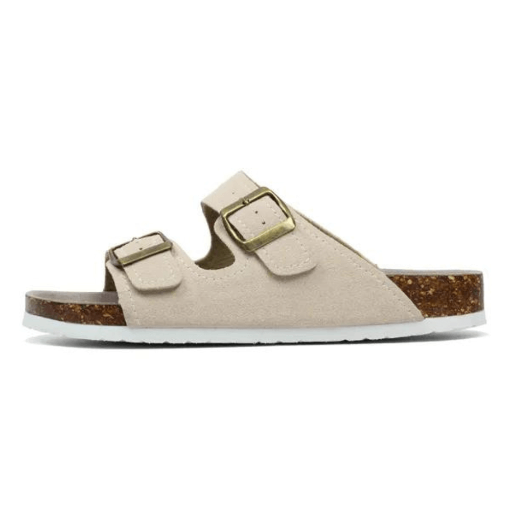 Maibulun Suede Sandal - Cream — Mediterranean cork-footbed leather sandals by Meirelle Maibulun