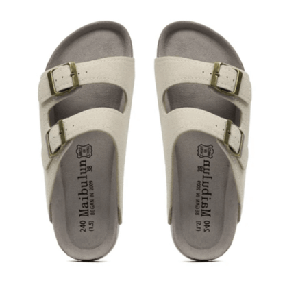 Maibulun Suede Sandal - Cream — Mediterranean cork-footbed leather sandals by Meirelle Maibulun