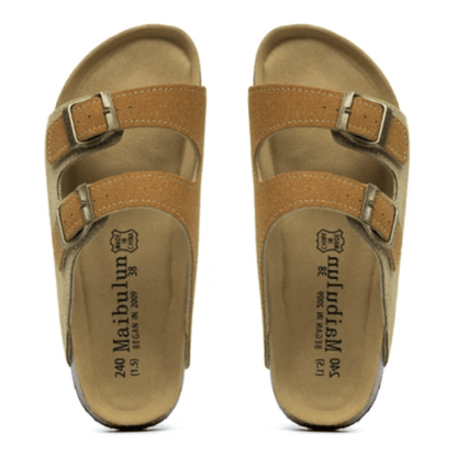 Maibulun Suede Sandal - Light Brown & Caramel — Mediterranean cork-footbed leather sandals by Meirelle Maibulun