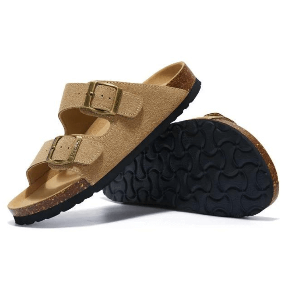 Maibulun Suede Sandal - Light Brown — Mediterranean cork-footbed leather sandals by Meirelle Maibulun