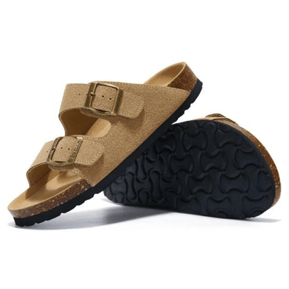 Maibulun Suede Sandal - Light Brown — Mediterranean cork-footbed leather sandals by Meirelle Maibulun
