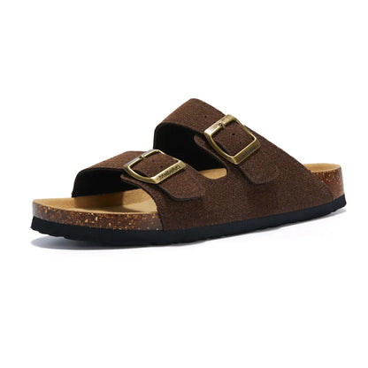 Maibulun Suede Sandal - Dark Brown — Mediterranean cork-footbed leather sandals by Meirelle Maibulun