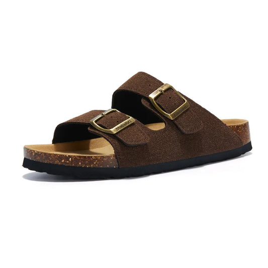 Maibulun Suede Sandal - Dark Brown — Mediterranean cork-footbed leather sandals by Meirelle Maibulun