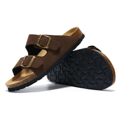 Maibulun Suede Sandal - Dark Brown — Mediterranean cork-footbed leather sandals by Meirelle Maibulun