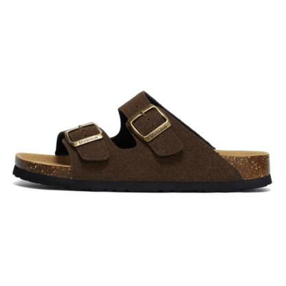 Maibulun Suede Sandal - Dark Brown — Mediterranean cork-footbed leather sandals by Meirelle Maibulun