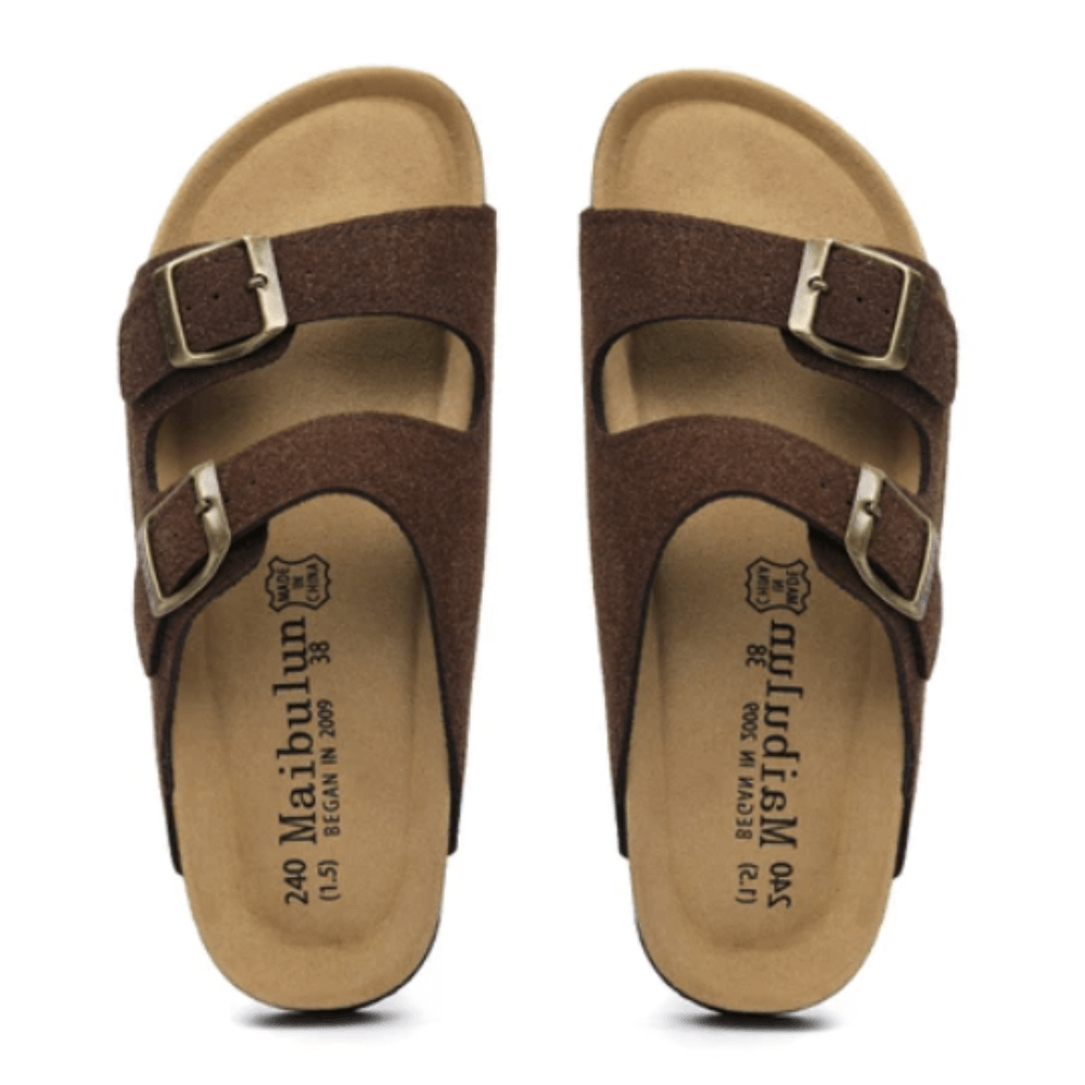 Maibulun Suede Sandal - Dark Brown — Mediterranean cork-footbed leather sandals by Meirelle Maibulun