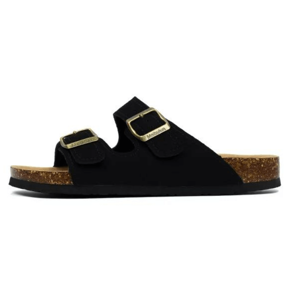 Maibulun Suede Sandal - Black — Mediterranean cork-footbed leather sandals by Meirelle Maibulun