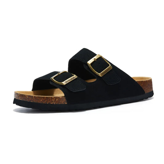 Maibulun Suede Sandal - Black — Mediterranean cork-footbed leather sandals by Meirelle Maibulun