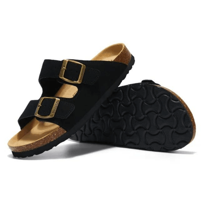 Maibulun Suede Sandal - Black — Mediterranean cork-footbed leather sandals by Meirelle Maibulun