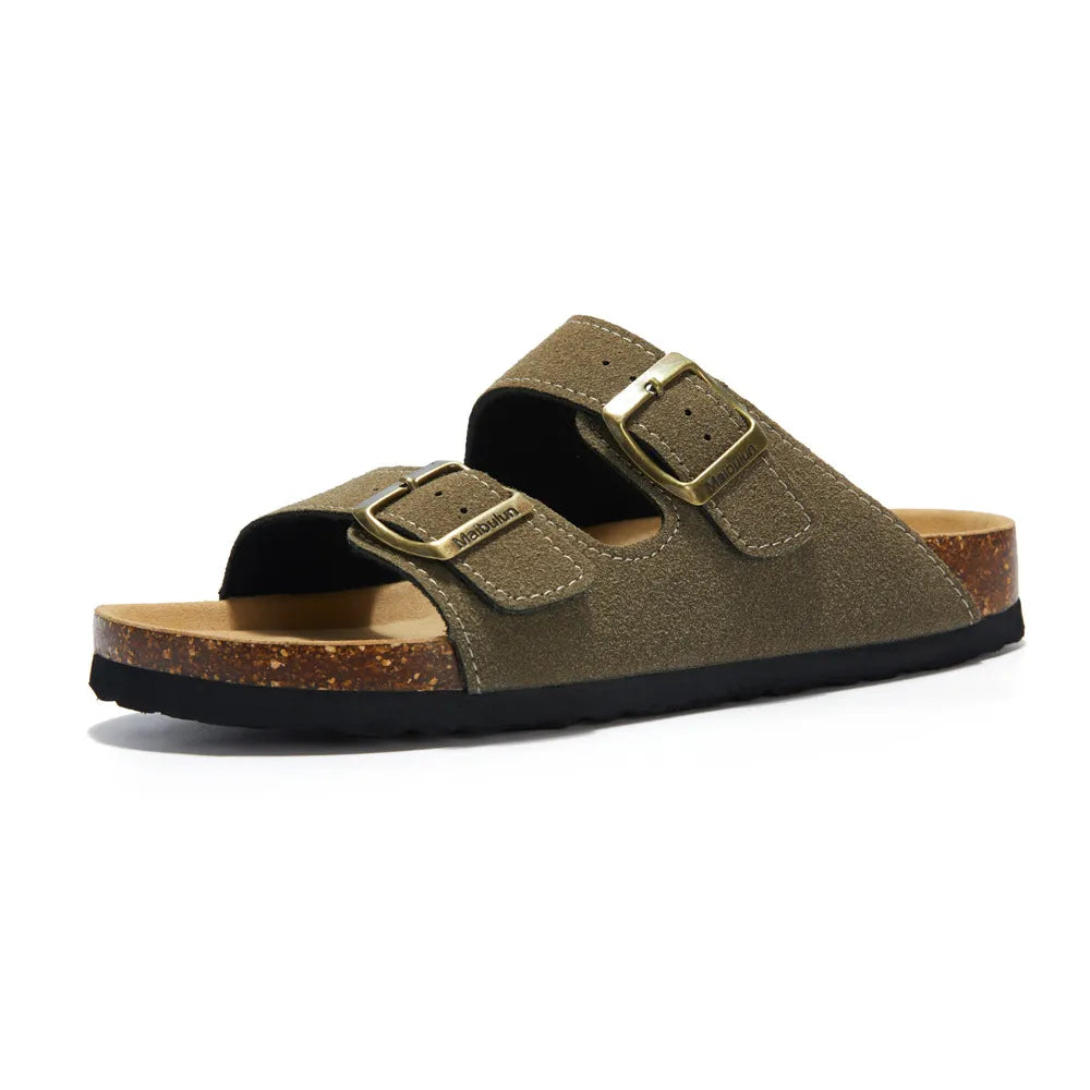 Maibulun Suede Sandal - Moss Green — Mediterranean cork-footbed leather sandals by Meirelle Maibulun