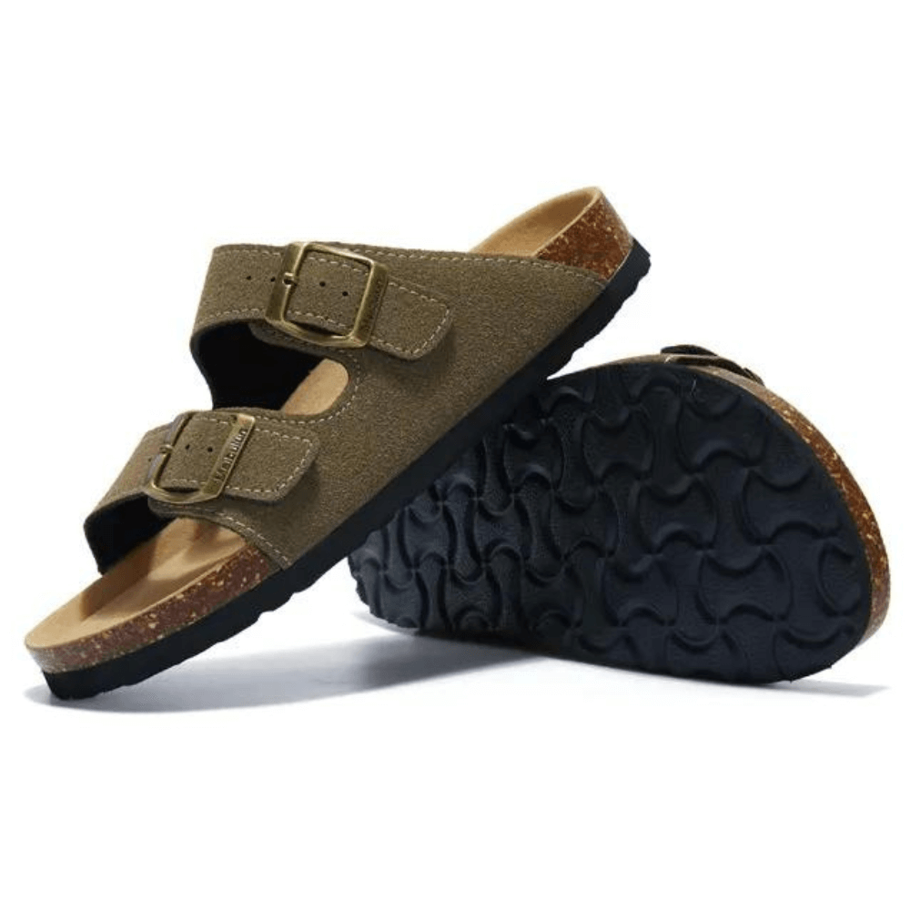 Maibulun Suede Sandal - Moss Green — Mediterranean cork-footbed leather sandals by Meirelle Maibulun