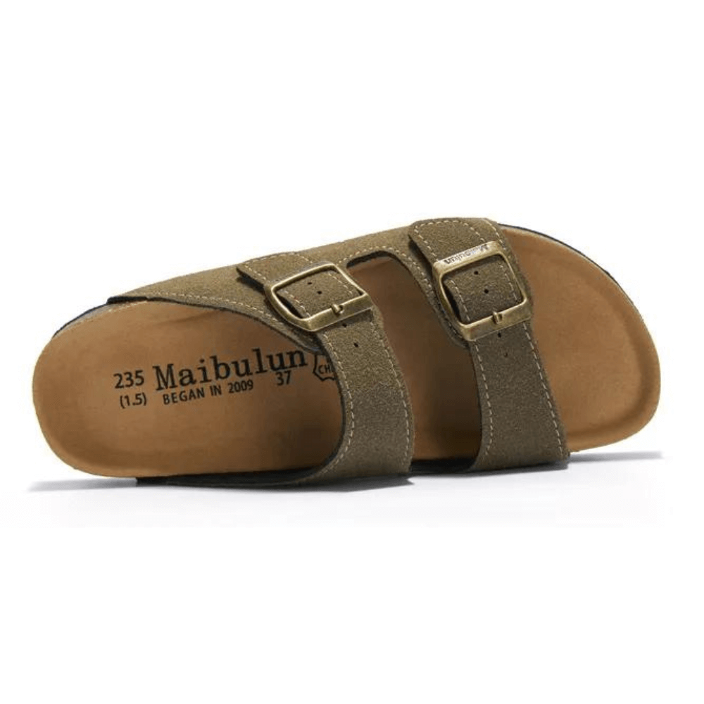 Maibulun Suede Sandal - Moss Green — Mediterranean cork-footbed leather sandals by Meirelle Maibulun