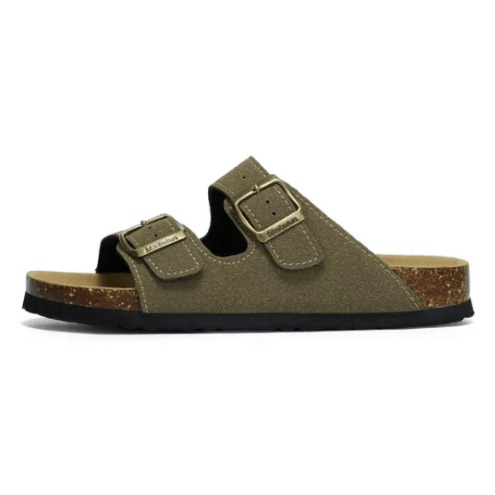 Maibulun Suede Sandal - Moss Green — Mediterranean cork-footbed leather sandals by Meirelle Maibulun