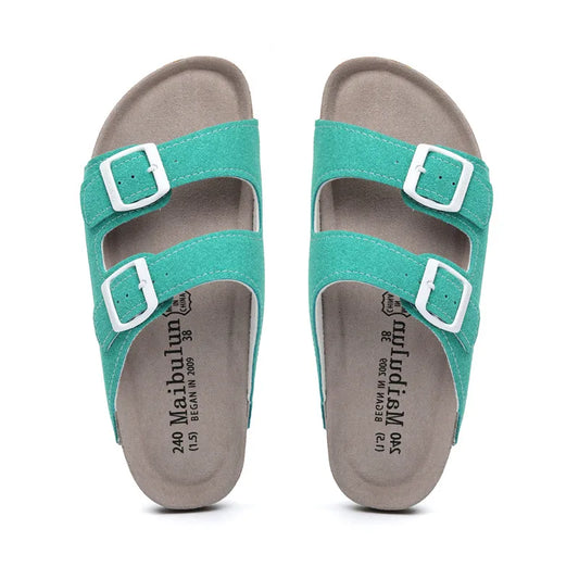 Maibulun Suede Sandal - Aqua Green — Mediterranean cork-footbed leather sandals by Meirelle Maibulun