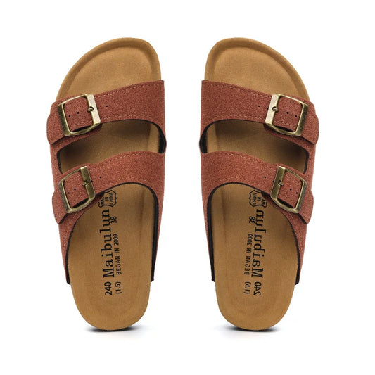 Maibulun Suede Sandal - Chestnut Red — Mediterranean cork-footbed leather sandals by Meirelle Maibulun