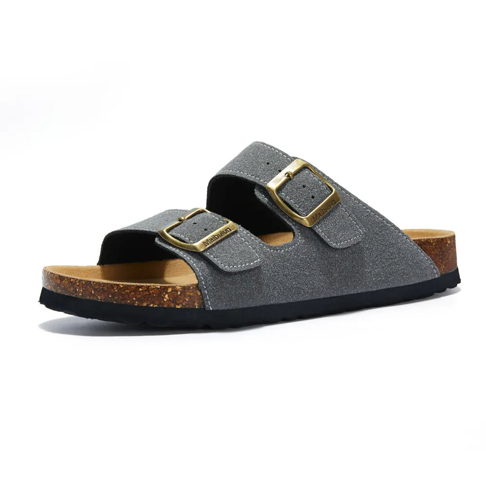 Maibulun Suede Sandal - Grey — Mediterranean cork-footbed leather sandals by Meirelle Maibulun