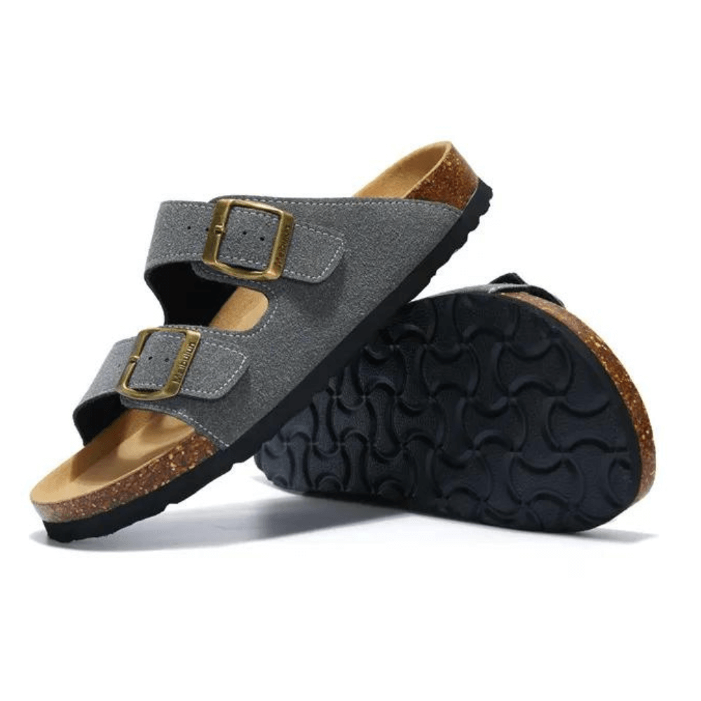 Maibulun Suede Sandal - Grey — Mediterranean cork-footbed leather sandals by Meirelle Maibulun